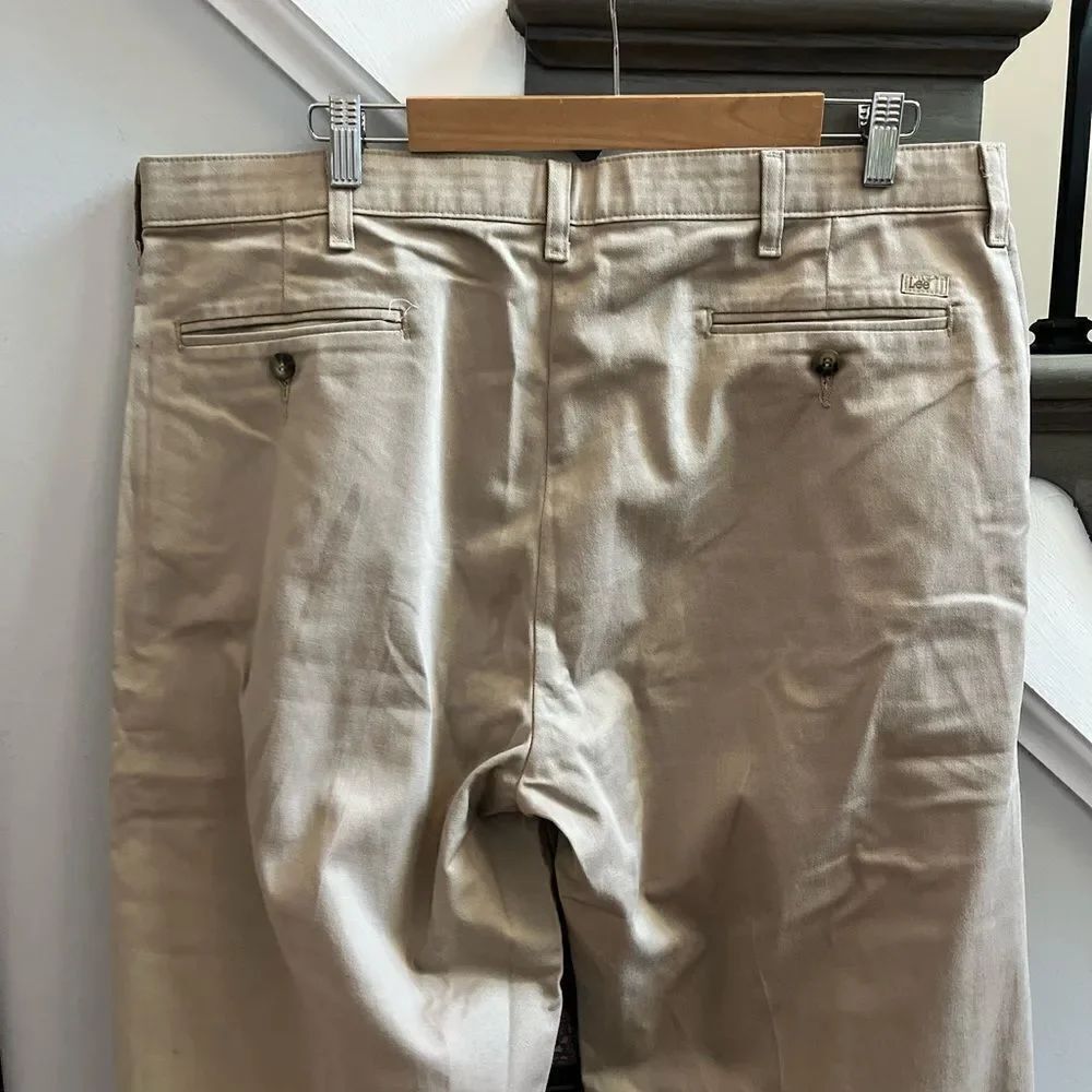 Lee Custom Fit Tan Flat Front Khaki Pants sz 38x30